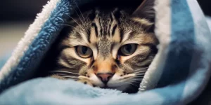 gato enfermo con una manta encima