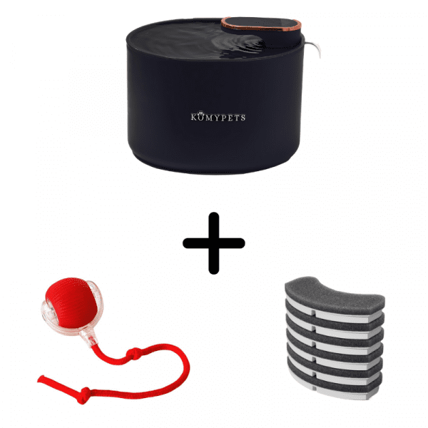PACK Fuente para gatos Komypets + 6 filtros de repuesto + pelota interactiva para mascotas